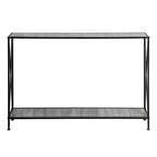 Table de rangement d'entrée simple à 2 couches en forme de X, cadre latéral en panneau de fibres à densité moyenne, cadre en fer 120 * 23 * 74cm, plateau gris, cadre noir.