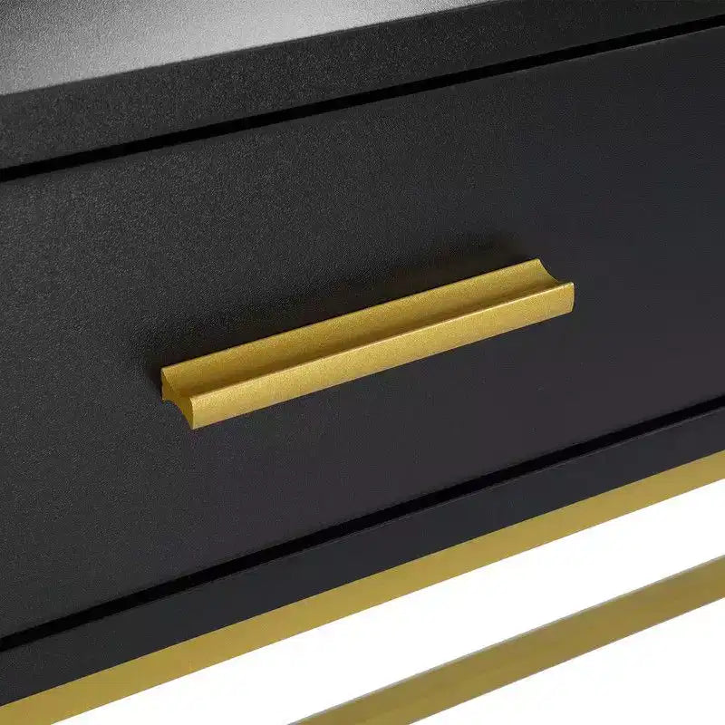 Ensemble coiffeuse style luxe léger trois tons avec étagère en acier, deux tiroirs et trois étagères en panneaux de particules noirs