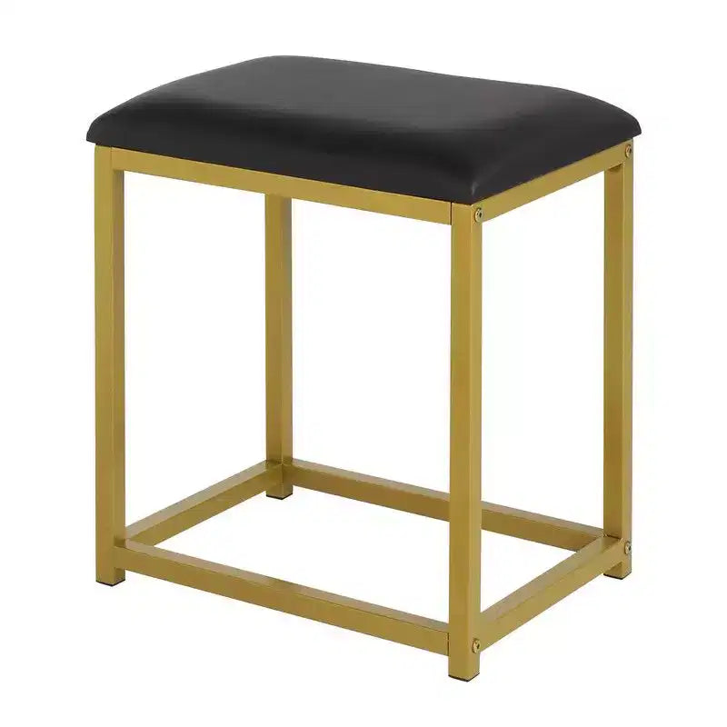 Ensemble coiffeuse style luxe léger trois tons avec étagère en acier, deux tiroirs et trois étagères en panneaux de particules noirs