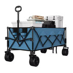 Chariot utilitaire pliant TROPOW avec roues tout-terrain, chariot de plage pliable robuste, chariot portable pour l'épicerie, le sable, le camping, bleu