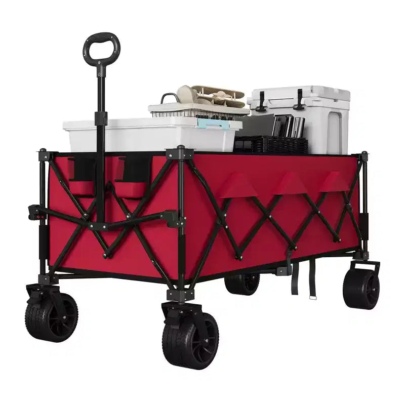Chariot utilitaire pliant TROPOW avec roues tout-terrain, chariot de plage pliable robuste, chariot portable pour l'épicerie, le sable, le camping, bleu