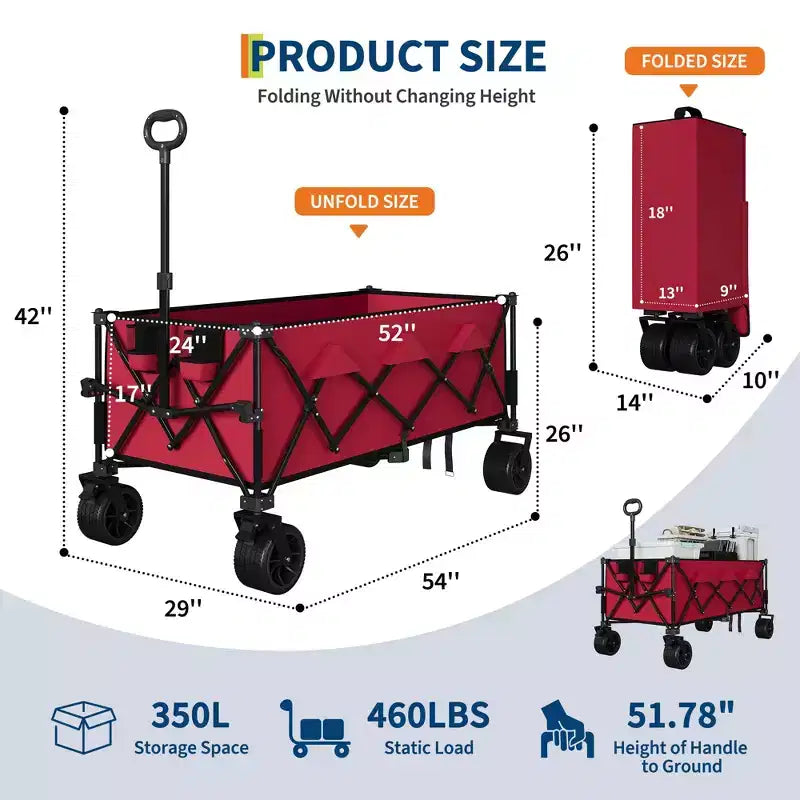 Chariot utilitaire pliant TROPOW avec roues tout-terrain, chariot de plage pliable robuste, chariot portable pour l'épicerie, le sable, le camping, bleu
