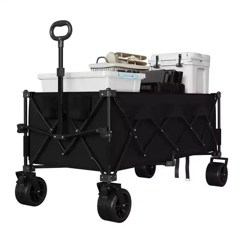 Chariot utilitaire pliant TROPOW avec roues tout-terrain, chariot de plage pliable robuste, chariot portable pour l'épicerie, le sable, le camping, bleu