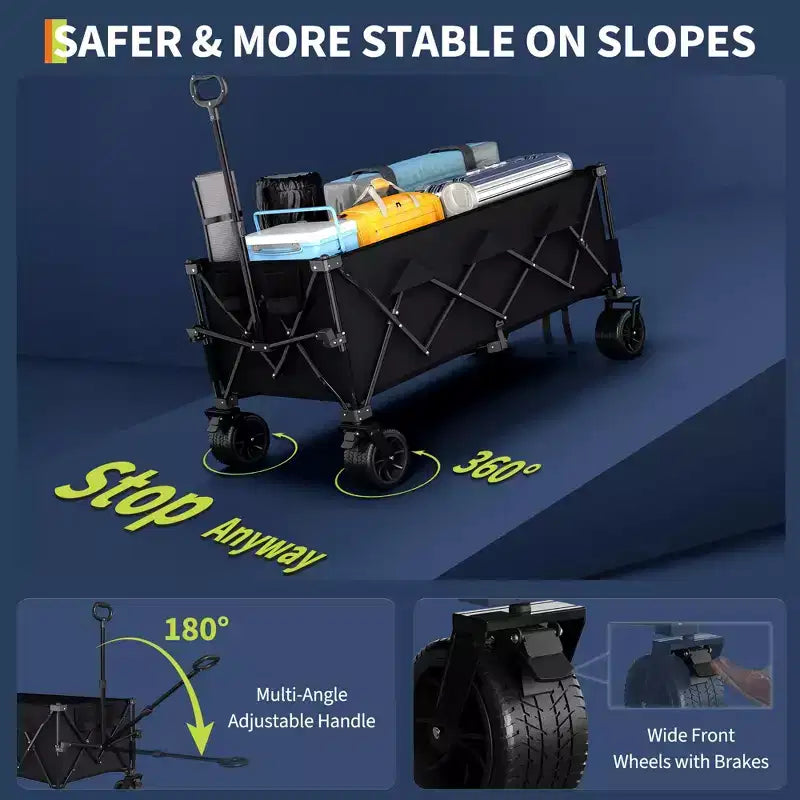 Chariot utilitaire pliant TROPOW avec roues tout-terrain, chariot de plage pliable robuste, chariot portable pour l'épicerie, le sable, le camping, bleu