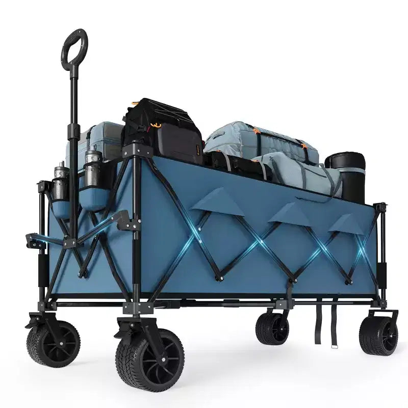 Chariot utilitaire pliant TROPOW avec roues tout-terrain, chariot de plage pliable robuste, chariot portable pour l'épicerie, le sable, le camping, bleu