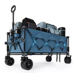 Chariot utilitaire pliant TROPOW avec roues tout-terrain, chariot de plage pliable robuste, chariot portable pour l'épicerie, le sable, le camping, bleu