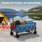 Chariot utilitaire pliant TROPOW avec roues tout-terrain, chariot de plage pliable robuste, chariot portable pour l'épicerie, le sable, le camping, bleu