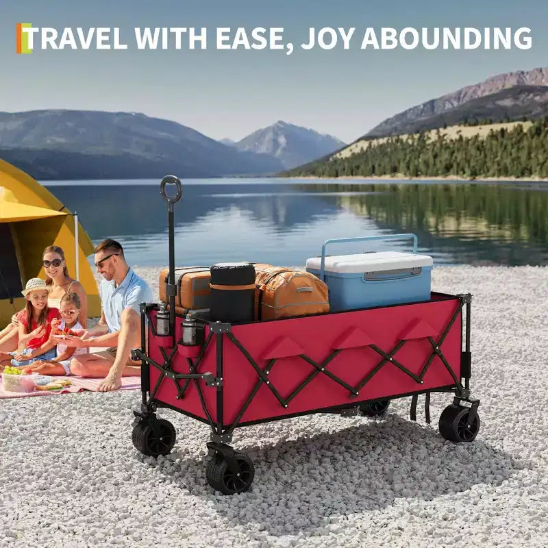 Chariot utilitaire pliant TROPOW avec roues tout-terrain, chariot de plage pliable robuste, chariot portable pour l'épicerie, le sable, le camping, bleu
