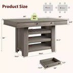 Table de salle à manger Acekool hauteur comptoir, 91 cm de haut, table rectangulaire de style ferme avec rangement, casier à vin, tiroirs, assemblage facile,