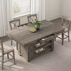 Table de salle à manger Acekool hauteur comptoir, 91 cm de haut, table rectangulaire de style ferme avec rangement, casier à vin, tiroirs, assemblage facile,