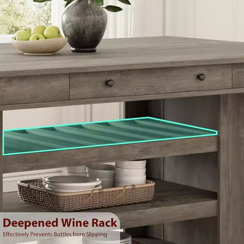 Table de salle à manger Acekool hauteur comptoir, 91 cm de haut, table rectangulaire de style ferme avec rangement, casier à vin, tiroirs, assemblage facile,