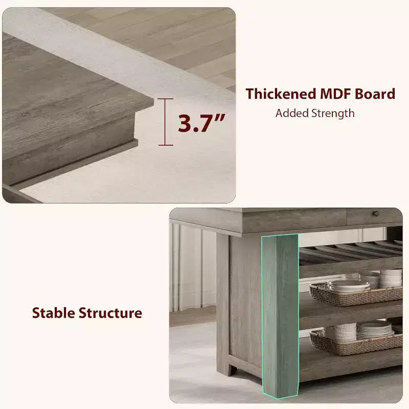 Table de salle à manger Acekool hauteur comptoir, 91 cm de haut, table rectangulaire de style ferme avec rangement, casier à vin, tiroirs, assemblage facile,