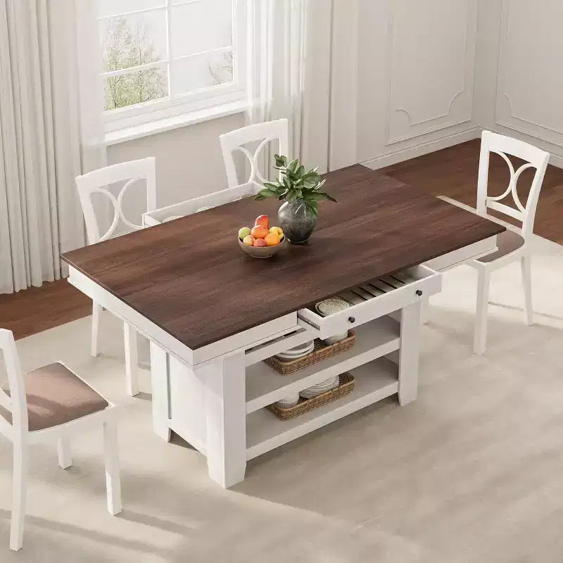 Table de salle à manger Acekool hauteur comptoir, 91 cm de haut, table rectangulaire de style ferme avec rangement, casier à vin, tiroirs, assemblage facile,