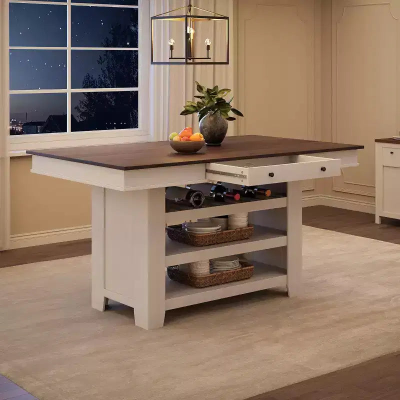 Table de salle à manger Acekool hauteur comptoir, 91 cm de haut, table rectangulaire de style ferme avec rangement, casier à vin, tiroirs, assemblage facile,