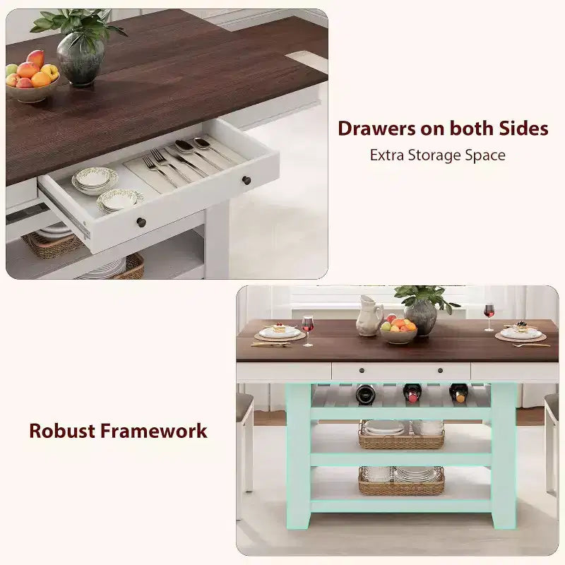 Table de salle à manger Acekool hauteur comptoir, 91 cm de haut, table rectangulaire de style ferme avec rangement, casier à vin, tiroirs, assemblage facile,