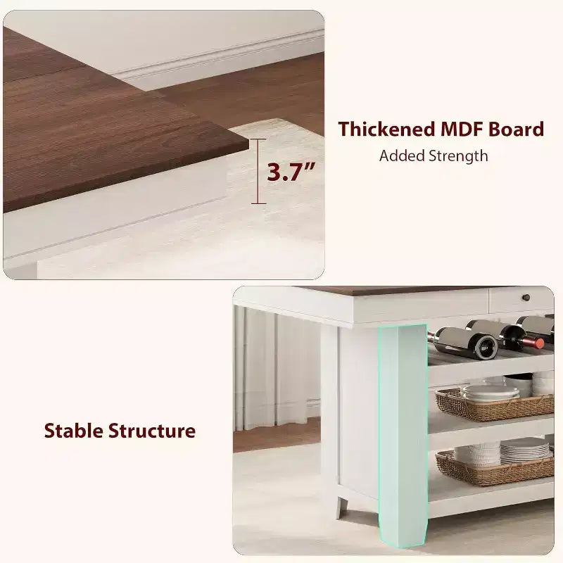 Table de salle à manger Acekool hauteur comptoir, 91 cm de haut, table rectangulaire de style ferme avec rangement, casier à vin, tiroirs, assemblage facile,