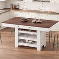 Acekool Counter Height Dining Table, 36 Tall, Farmhouse Rectangular Table with Storage, Wine Rack, Drawers, Easy Assembly,