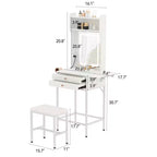 Petit ensemble de coiffeuse avec miroir, tabouret, éclairage réglable, 2 tiroirs, support pour sèche-cheveux, panneau pliant, pour petites chambres et coins