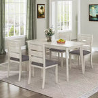 VECELO 5-Piece Farmhouse Style Dining Table Set, Rubber Wood Table and 4 Upholstered Dining Chairs, Gray