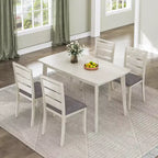 VECELO Ensemble de salle à manger 5 pièces style ferme, table en bois d'hévéa et 4 chaises de salle à manger rembourrées, gris