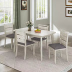 VECELO Ensemble de salle à manger 5 pièces style ferme, table en bois d'hévéa et 4 chaises de salle à manger rembourrées, gris