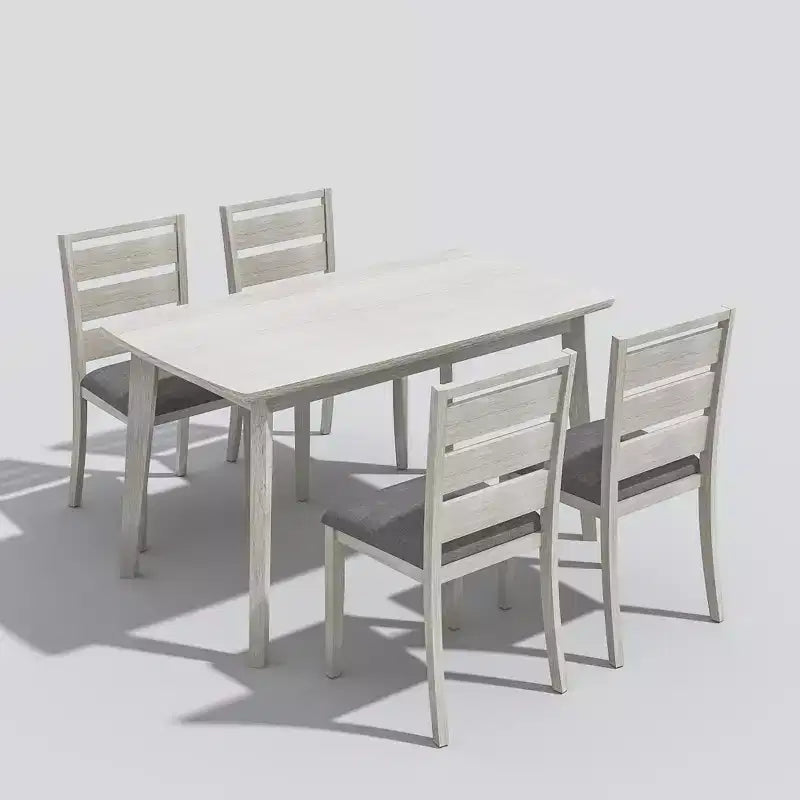 VECELO Ensemble de salle à manger 5 pièces style ferme, table en bois d'hévéa et 4 chaises de salle à manger rembourrées, gris