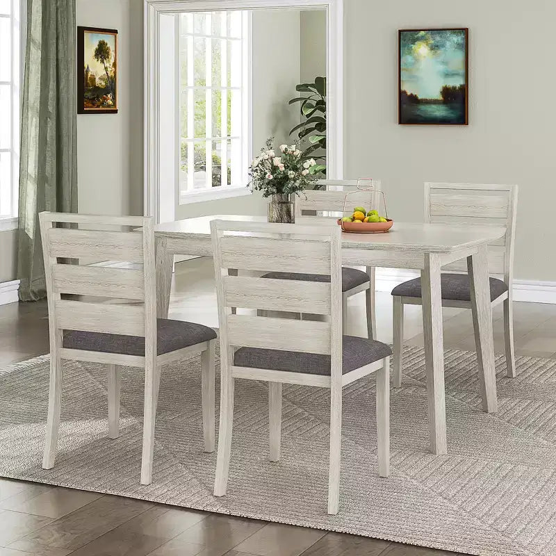 VECELO Ensemble de salle à manger 5 pièces style ferme, table en bois d'hévéa et 4 chaises de salle à manger rembourrées, gris