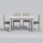 VECELO Ensemble de salle à manger 5 pièces style ferme, table en bois d'hévéa et 4 chaises de salle à manger rembourrées, gris