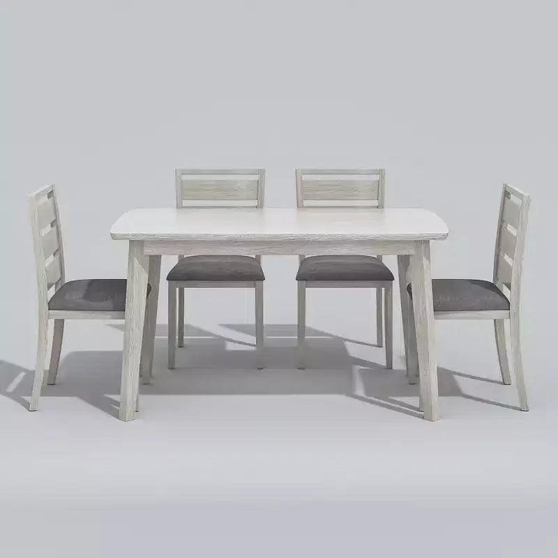 VECELO Ensemble de salle à manger 5 pièces style ferme, table en bois d'hévéa et 4 chaises de salle à manger rembourrées, gris