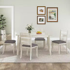 VECELO Ensemble de salle à manger 5 pièces style ferme, table en bois d'hévéa et 4 chaises de salle à manger rembourrées, gris