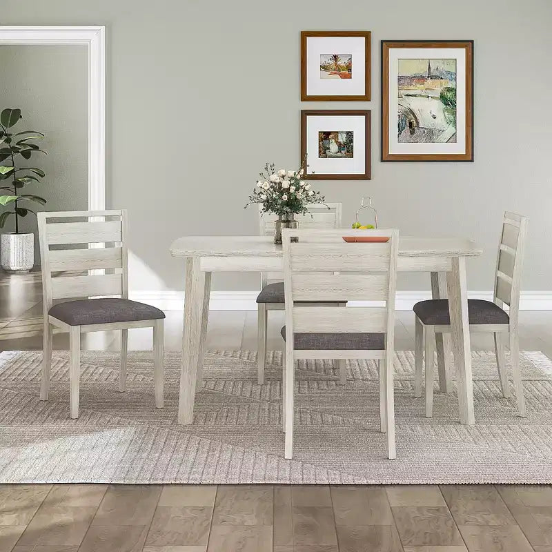 VECELO Ensemble de salle à manger 5 pièces style ferme, table en bois d'hévéa et 4 chaises de salle à manger rembourrées, gris