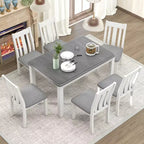 Ensemble de salle à manger extensible de style ferme pour 6 personnes, table rectangulaire et 6 chaises rembourrées