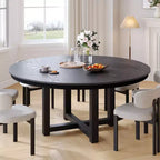 PexFix Table à manger ronde de ferme en bois massif 59 x 59 avec plateau à texture bois et base en X croisé pour salles à manger modernes et réunions de famille, Noir