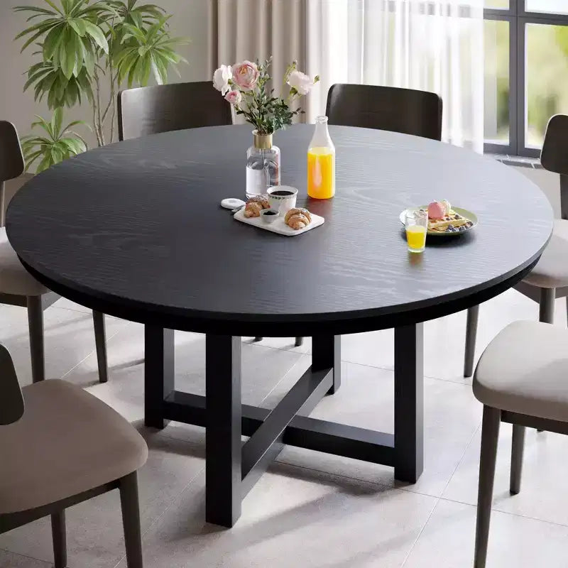 PexFix Table à manger ronde de ferme en bois massif 59 x 59 avec plateau à texture bois et base en X croisé pour salles à manger modernes et réunions de famille, Noir