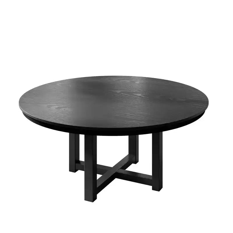 PexFix Table à manger ronde de ferme en bois massif 59 x 59 avec plateau à texture bois et base en X croisé pour salles à manger modernes et réunions de famille, Noir