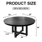 PexFix Table à manger ronde de ferme en bois massif 59 x 59 avec plateau à texture bois et base en X croisé pour salles à manger modernes et réunions de famille, Noir