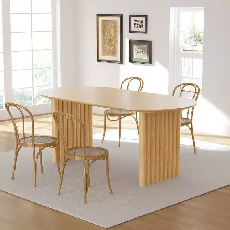 PexFix 67 x 33,5 Table à manger ovale en bois avec plateau résistant aux rayures et pieds rayés, style ferme moderne, pour salon et cuisine, couleur naturelle