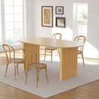 PexFix 67 x 33,5 Table à manger ovale en bois avec plateau résistant aux rayures et pieds rayés, style ferme moderne, pour salon et cuisine, couleur naturelle
