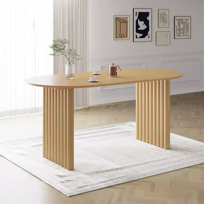 PexFix 67 x 33,5 Table à manger ovale en bois avec plateau résistant aux rayures et pieds rayés, style ferme moderne, pour salon et cuisine, couleur naturelle