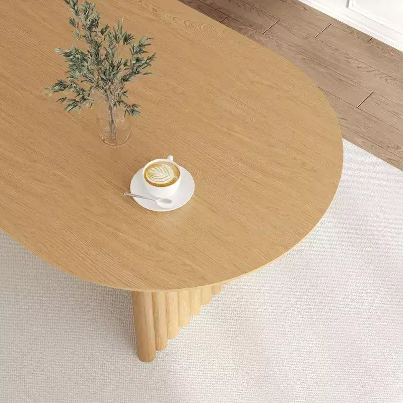 PexFix 67 x 33,5 Table à manger ovale en bois avec plateau résistant aux rayures et pieds rayés, style ferme moderne, pour salon et cuisine, couleur naturelle