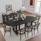 PexFix 79 x 33.5 Farmhouse Kitchen Dining Room Table Home Furniture Oval Black Kitchen Table with Rattan Woven Legs for Kitchen Bar Living Room