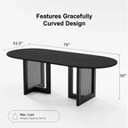 PexFix 79 x 33.5 Table de Salle à Manger de Ferme Meubles de Maison Table de Cuisine Ovale Noire avec Pieds en Rotin Tressé pour Cuisine Bar Salon