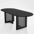 PexFix 79 x 33.5 Table de Salle à Manger de Ferme Meubles de Maison Table de Cuisine Ovale Noire avec Pieds en Rotin Tressé pour Cuisine Bar Salon
