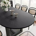 PexFix 79 x 33.5 Table de Salle à Manger de Ferme Meubles de Maison Table de Cuisine Ovale Noire avec Pieds en Rotin Tressé pour Cuisine Bar Salon