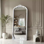 Miroir sur pied noir en bois massif sculpté en micro-arche à angle droit de 67x28 pouces (sans support)