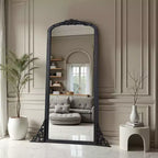 67x28 inch Solid Wood Carved Right Angle Micro Arch Black Full-length Mirror (without Bracket)