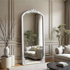 Miroir sur pied noir en bois massif sculpté en micro-arche à angle droit de 67x28 pouces (sans support)