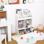 Étagère de rangement pour jouets et livres Acekool pour enfants, bibliothèque à 3 niveaux en tissu avec 2 bacs de rangement, bois de pin, sécurité enfant, 35x14x39 pour salle de jeux ou chambre
