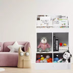 Étagère de rangement pour jouets et livres Acekool pour enfants, bibliothèque à 3 niveaux en tissu avec 2 bacs de rangement, bois de pin, sécurité enfant, 35x14x39 pour salle de jeux ou chambre