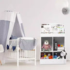 Étagère de rangement pour jouets et livres Acekool pour enfants, bibliothèque à 3 niveaux en tissu avec 2 bacs de rangement, bois de pin, sécurité enfant, 35x14x39 pour salle de jeux ou chambre